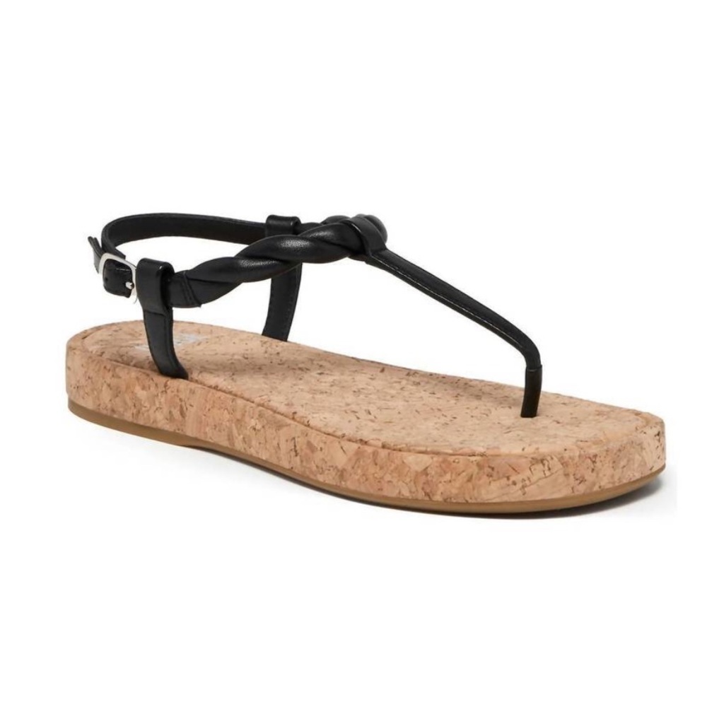 PAIGE Women's Dawn T Strap Slingback Thong Black Leather Sandal NWOB - 8.5